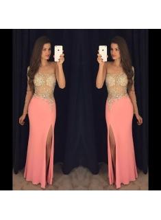 $159 Sexy Sheath One Shoulder Crystal Prom Dresses 2018 Side Slit Evening Gowns