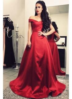 $149 Short-Sleeves Elegant A-Line Sweep-Train Burgundy Off-The-Shoulder Prom Dresses