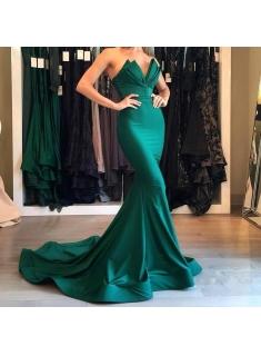 Sexy Mermaid Strapless Green Prom Dresses 2018 Mermaid Simple Evening Gowns
