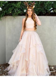 Chic Two-Pieces Jewel A-Line Sleeveless Tiered Prom Dresses