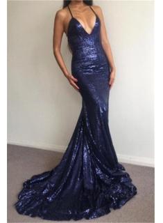 $99 Simple Sequins Deep V-Neck Prom Dresses 2018 Backless Mermaid Evening Dresses