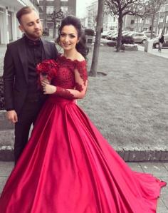 Fashion Rote Brautkleider Mit Ärmel Spitze A Linie Hochzeitskleider Online Kaufen
