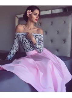 Fashion Cocktailkleider Kurz Rosa Spitze Abiballkleider Mit Ärmel