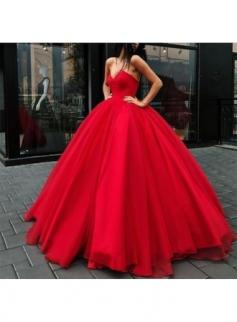 Fashion Rote Abendkleider Lang Günstig Prinzessin Organza Abendkleid Abiballkleider