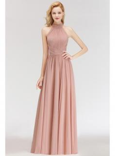 Modern Rosa Long Chiffon Brautjungfernkleider Etuikleid Kleider für Brautjunfern