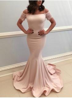 Elegante Rosa Abendkleider Lang Günstig Mit Spitze Ärmel Abiballkleider Günstig
