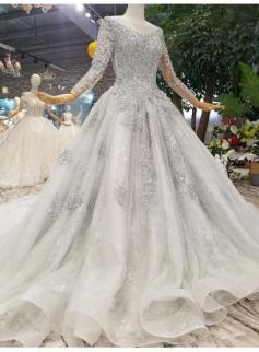 Fashion Silver Brautkleider Mit Ärmel Spitze Hochzeitskleider A Linie Online