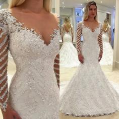 Elegante Weiße Brautkleider Spitze Günstig Hochzeitskleider Mit Ärmel