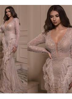 Luxus Abendkleid Mit Ärmel | Pailletten Abiballkleider Lang Online Kaufen