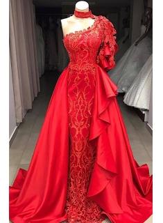 Elegante Rote Abendkleider Lang Günstig | Abendkleid mit Spitze
