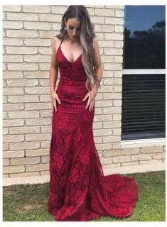 Fashion Abendkleid Lang Rot | Abiballkleid Spitze Günstig Online