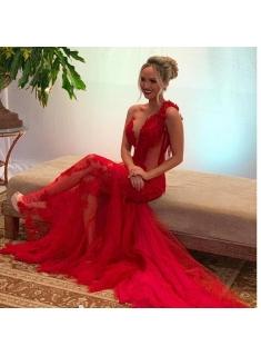 Sexy Abendkleid Lang Rot | Spitze Abendkleider Günstig Online