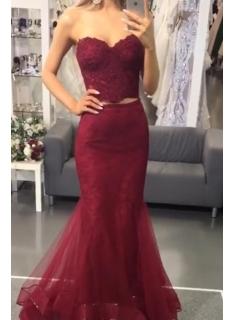 Modern Abendkleid Mit Spitze | Abendkleider Weinrot Günstig