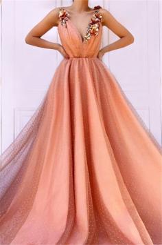 Orange Flower Appliques Straps Summer Sleeveless Quality Tulle Princess A-line Prom Dress | Suzhou UK Online Shop | Suzhoudress.co.uk