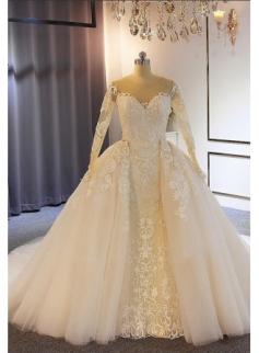 Elegante Brautkleider mit Ärmel | A Linie Hochzeitskleider Mit Spitze