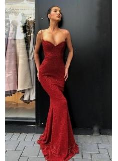 Elegante Rote Abendkleider Lang | Abiballkleider Mit Glitzer Günstig