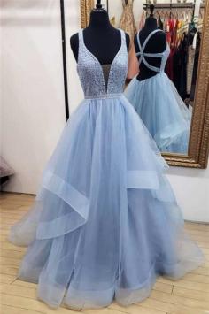 Elegant Lace Straps Lace Appliques Prom DressesTiered Lace-Up Sleeveless Evening Dresses | www.27dress.co.uk
