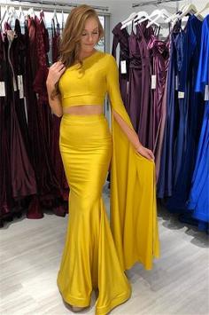 New Arrival Yellow Two-Pieces One-Shoulder Sexy Mermaid Prom Dress | Yesbabyonline.com