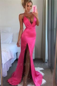 Sexy Spaghetti-Straps V-Neck Side Slit Prom Dress | Yesbabyonline.com