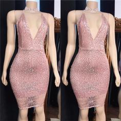 Pink Spaghetti-Straps Backless Mini Length Cocktail Dress