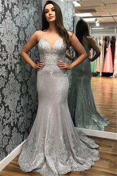 Mermaid Spaghetti-Straps Applique Sleeveless Tulle Prom Dresses | www.babyonlinewholesale.com