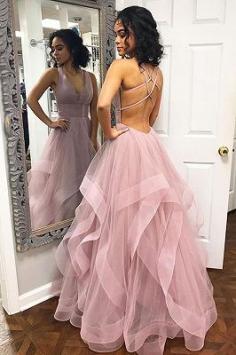 A-Line Sexy Pink Halter Ruffle Sleeveless Prom Dresses | www.babyonlinewholesale.com