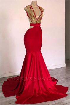 Burgundy Straps Appliques Backless Sexy Mermaid Prom Dresses | Yesbabyonline.com