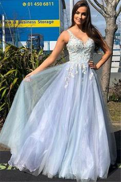 Gorgeous Straps Lace Appliques Tulle A-Line Prom Dress | Yesbabyonline.com