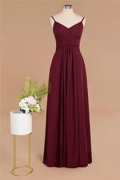 Elegant Ruffles Spaghetti Straps Simple Prom Dresses | A-Line Sleeveless Backless Evening Dresses | www.babyonlinewholesale.com