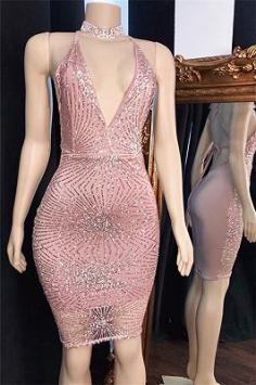 Pink Spaghetti-Straps Backless Mini Length Cocktail Dress | Yesbabyonline.com