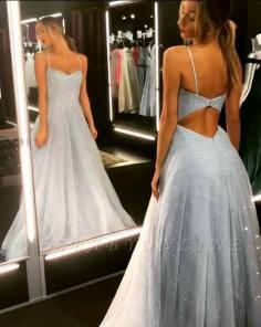 Sparkly Backless Dress Tulle Floor Length Prom Dresses | Cheap Long Evening Gowns on Sale | Yesbabyonline.com