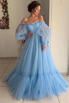 Glamorous Off-The-Shoulder Long-Sleeves Sheer-Mesh Prom Dress | Yesbabyonline.com