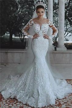 Brautkleid Meerjungfrau Spitze Langarm | Günstige Vintage Brautkleider Die Besten Brautkleider Designer 