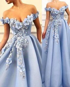 Gorgeous Off-The-Shoulder Flower Appliques Sleeveless Prom Dress | Yesbabyonline.com