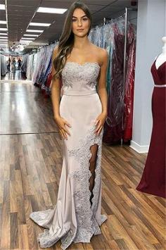 Mermaid Elegant Strapless Appliques Sleeveless Side-Slit Prom Dresses | www.babyonlinewholesale.com