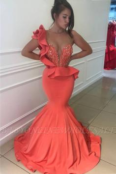 Mermaid One Shoulder Beading Sexy Prom Dress Online | Sleeveless Sequins Cheap Evening Dress BA9782 | www.babyonlinewholesale.com