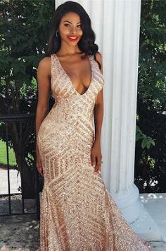 Sexy Straps V-Neck Sequins Sexy Mermaid Prom Dresses | Yesbabyonline.com