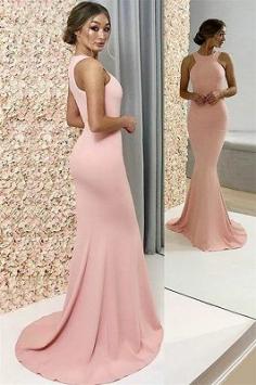 Mermaid A-Line 0Mermaid 9 New Arrival Pink Halter Sleeveless Prom Dresses | www.babyonlinewholesale.com