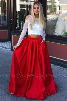 Stunning Jewel Sheer Applique Prom Dresses | Two Piece Longsleeves Sexy Evening Dresses | www.babyonlinewholesale.com