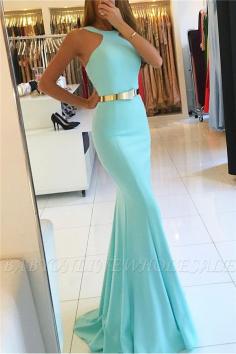 Mermaid New Arrival Halter Sleeveless Prom Dresses With Sash | www.babyonlinewholesale.com