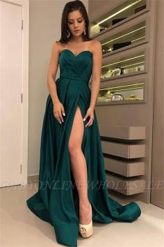 Chic Strapless Front Split Sleeveless Floor-Length A-Line Prom Dresses | www.babyonlinewholesale.com