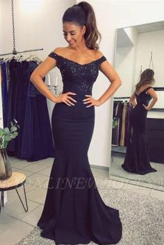 Elegant Off-the-Shoulder Mermaid Lace Beadings Long Evening Dress | www.babyonlinewholesale.com