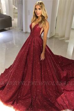 Fashion A-Line Straps Sleeveless V-Neck Floor-Length Prom Dress | www.babyonlinewholesale.com