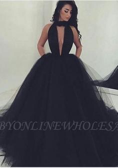 Amazing Black V-Neck Tulle Ball-Gown Prom Dress | Babyonlinewholesale