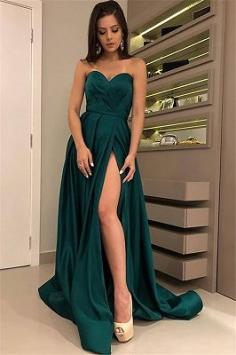 Chic Strapless Front Split Sleeveless Floor-Length A-Line Prom Dresses | www.babyonlinewholesale.com