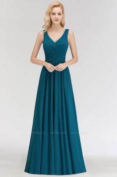 Newest A-line Chiffon Sleeveless Straps Floor-length Bridesmaid Dress | BmBridal