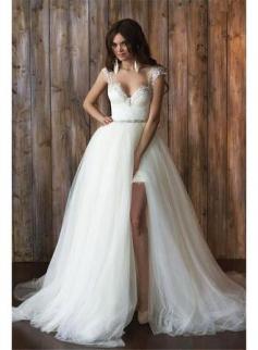 2 Teiler Brautkleider Spitze Günstig Träger Tüll Brautmoden Hochzeitskleider