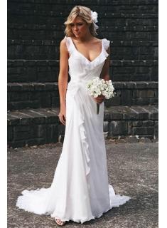 Schlichte Brautkleider Lang Chiffon | Träger Etuikleider Günstig Online