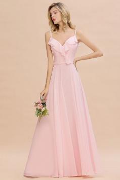 Stylish Straps V Neck Long Bridesmaid Dress | BmBridal
