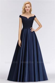 Navy One-shoulder Bridesmaid Dresses With Beaded Appliques | BmBridal